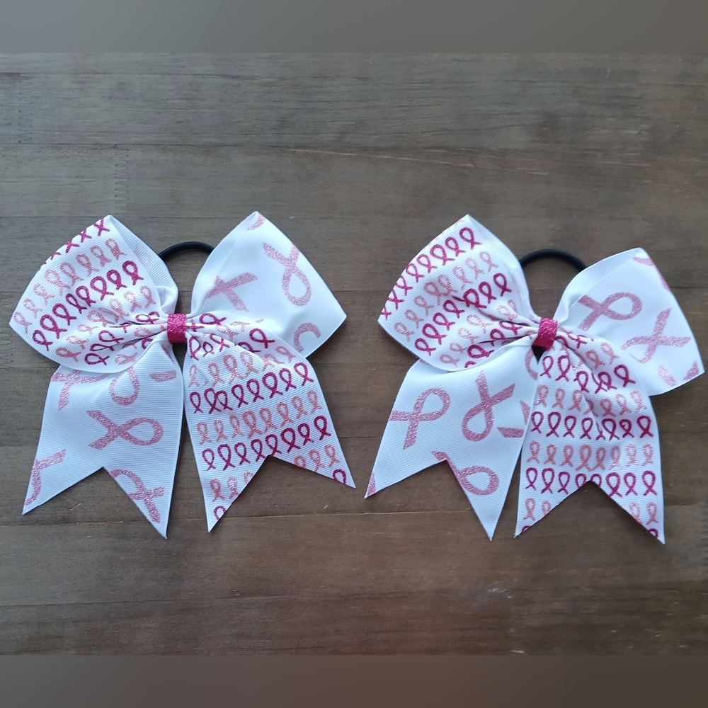 Breast Cancer Awareness Ribbon Bow Hair Tie Set Of 2